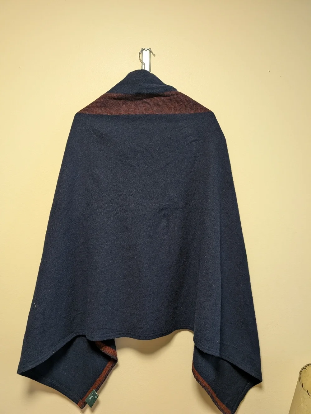 Woolrich Wool Cape Poncho Leather Toggle Navy Plaid OS